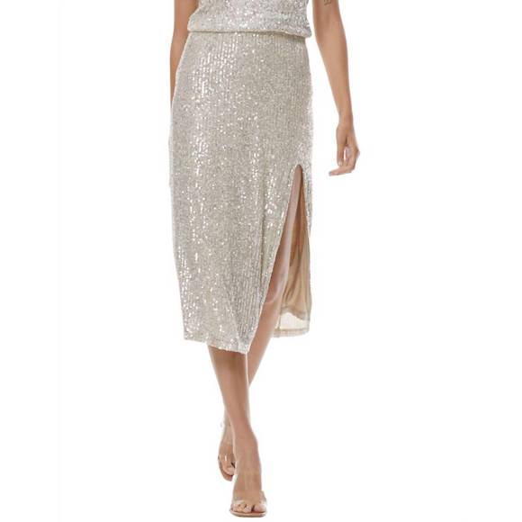 NEW YOUNG FABULOUS & BROKE pierre sequin pencil skirt in champagne - Picture 1 of 4